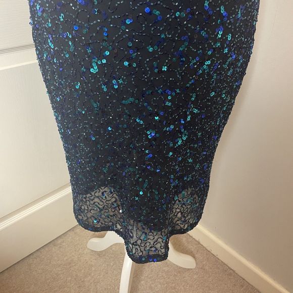 Y2K 00s George Size 12 Cowl Sequin Dress Green Black Festive Xmas - Picture 4 of 13